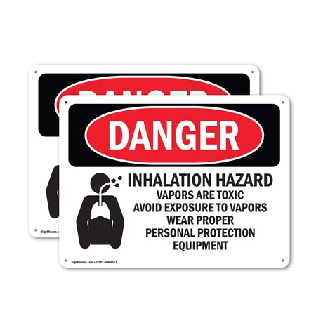Signmission Inhalation Hazard Vapors Toxic Danger Sign, Aluminum, 10in W x 7in L, 2PK OS-2PACK-DS-A-710-L-1375